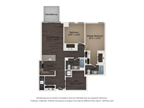 Floor plan for 2 beds, 2 baths, 1189 sqft
